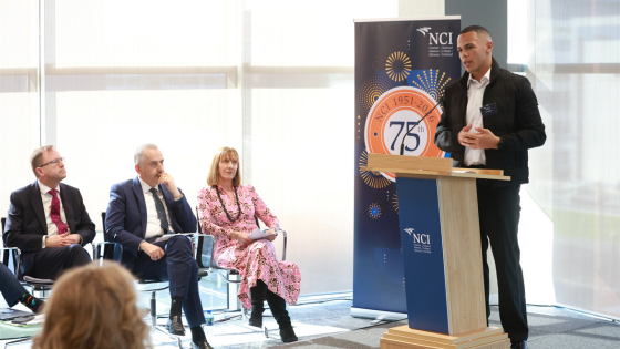 NCISU President, Tre Robert, Speaking at the Official Opening of NCIs Spencer Dock Campus Building