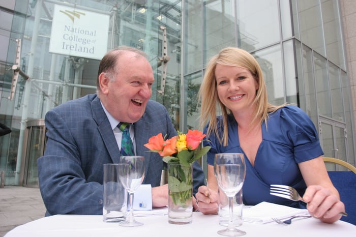 George Hook with Claire Byrne at National College of Ireland